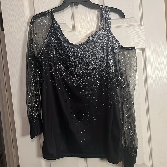 Fashion Printing Mesh Bell Long Sleeve Off Shoulder 2X( Fit more like XL/1X) - Picture 2 of 3